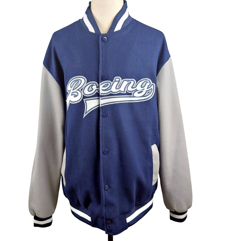 Boeing Engineering School Varsity Logo Knit Jacket Blue White 2XL Aeronautical